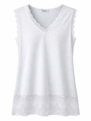 White Ribbed Lace Trim Vest Primrose