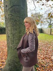 Chocolate Faux Fur Trim Gilet Orla