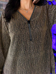 Gold Sparkle Diamante Zip Top Cassie