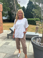 White Embroidered Floral Top Frankie