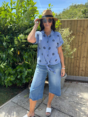 Denim Polka Dot Tie Front Blouse Tiana