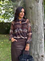 Chocolate Mixed Animal Mesh Top Louise