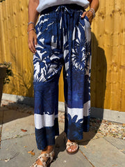 Navy Coastal Palm Trousers Naomi