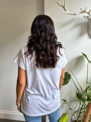 White Textured Sequin Flower Tee Fiona