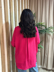 Lipstick Pink Crepe Crossover Blouse Tiffany