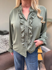 Khaki Ruffle Blouse Cynthia