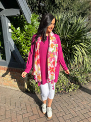 Pink Vibrant Flowers Tassel Scarf