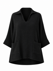 Black Bubble Cotton Pocket Blouse Carol