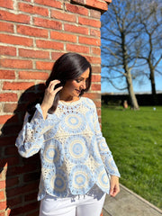 Light Blue Crochet Loose Weave Knit Amber