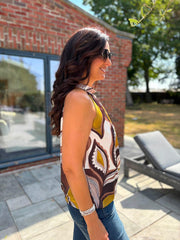 Chocolate Abstract Leaf Halter Neck Top Jessie