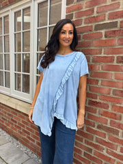 Light Denim Asymmetric Frill Top Coralie