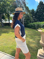 Navy Block Colour Border Knit Gina