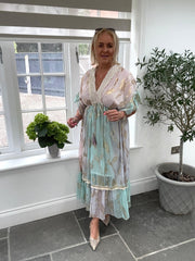 Pink Gold Leaf Kaftan Dress Layla