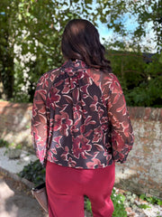 Wine Floral Mesh Top Louise