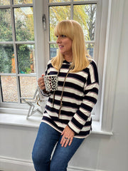Navy Stripe Hooded Top Rae