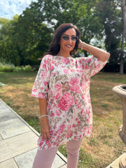 Pink Floral Print Knit Tunic Delilah