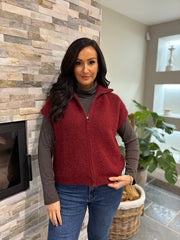 Wine Zip Up Knitted Waistcoat Donna