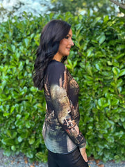 Black Scenic Printed Top River