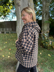 Camel Dogtooth Hooded Jacket Sadie