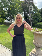Black Pleated Mesh Tulle Skirt