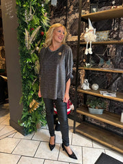 Silver Button Sleeve Shimmer Top Stevie