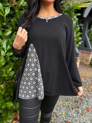 Black Geometric Knit Top Danielle