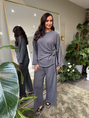 Grey Textured Trousers Set Liora