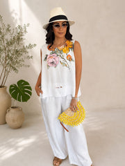 White Sleeveless Floral Co-Ord Daphne