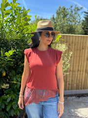Rust Lace Hem Top Yasmin