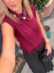 Wine Fray Bottom Knitted Vest Grace