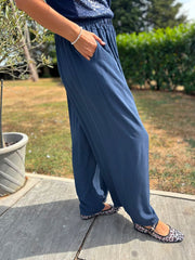 Navy Wide Leg Pull On Trousers Cara