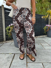 Chocolate Elegant Print Wide Leg Trousers