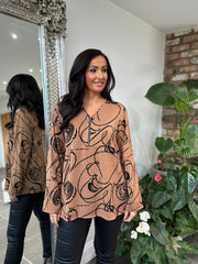 Camel Swirl Knitted Zip Top Allie