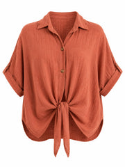 Rust Tie Front Blouse Brielle