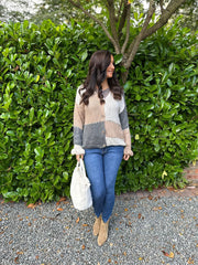 Grey Colour Block chunky Cardigan Elice