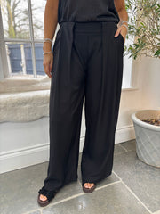 Black Tailored Wide Leg Pleat Trousers