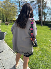 Mocha Bubble Cotton Crochet Hem Blouse Jo