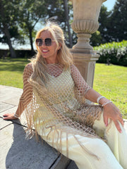 Gold Open Weave Fringed Cover Up