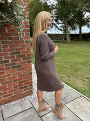 Mocha Ribbed Long Sleeve Dress Rhianna