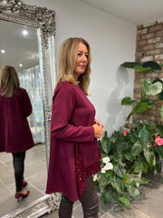 Wine Sequin Dipped Hem Sweat Top Lola