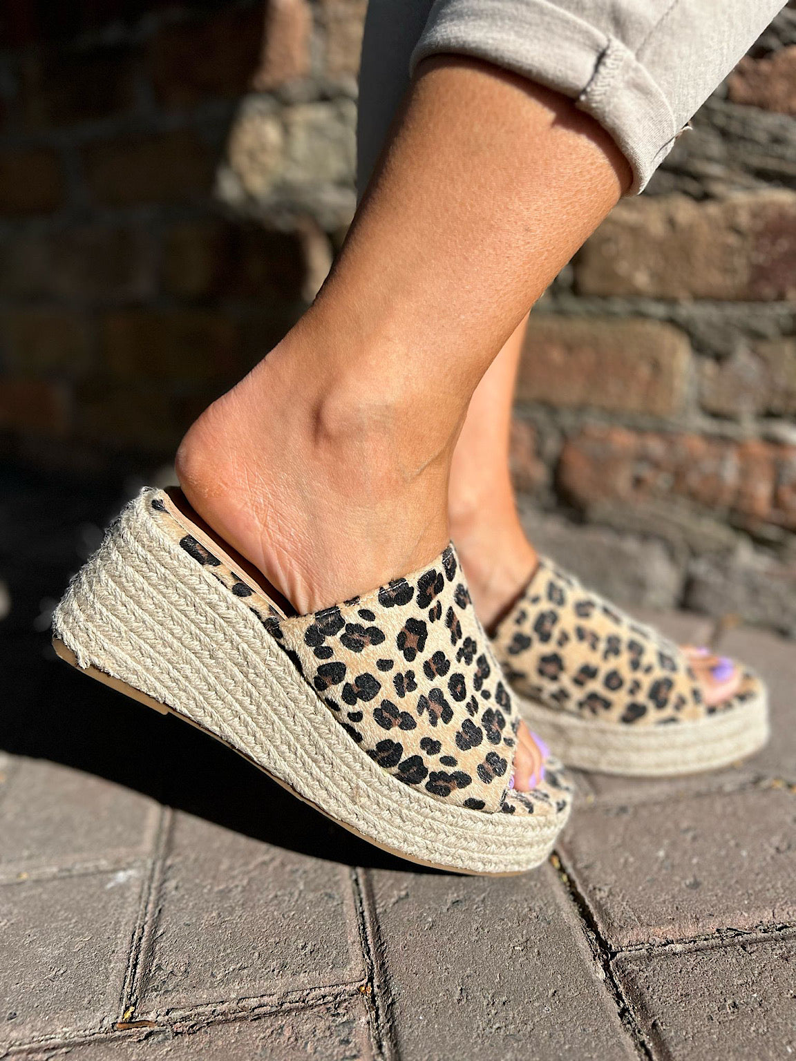Ladies Sandals Animal Print Espadrille Wedges Leopard Open Toe