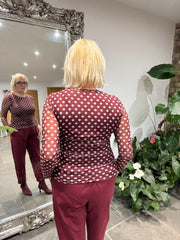 Wine Polka Dot Mesh Top Sofia
