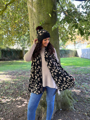 Black Leopard Hat and Scarf Set