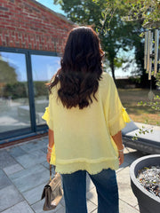 Lemon Frayed Detail V Neck Top River