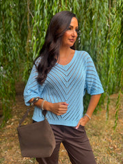 Blue Chevron Knit Anabelle