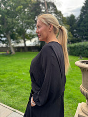 Black Ruched Pebble Button Top Kate