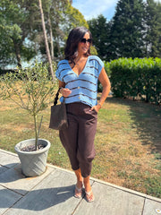 Blue Buttoned Stripe Knit Edith
