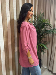 Deep Rose Gathered Cowl Neck Top Harper