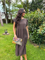 Chocolate Frill Sleeve Bubble Cotton Dress Mae