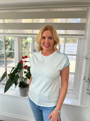 Blue Pinstripe Button Detail Tee Kennedy